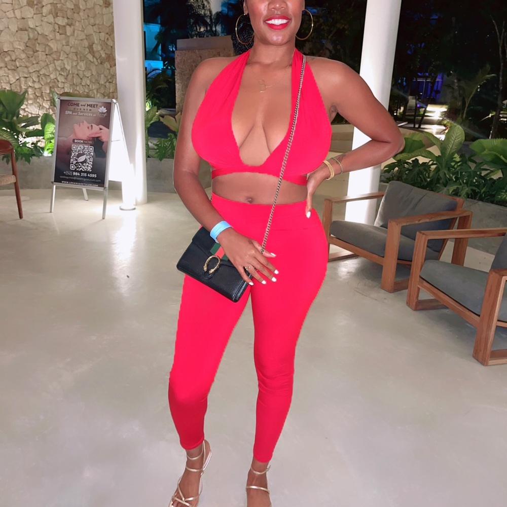 Red two piece fashion nova set